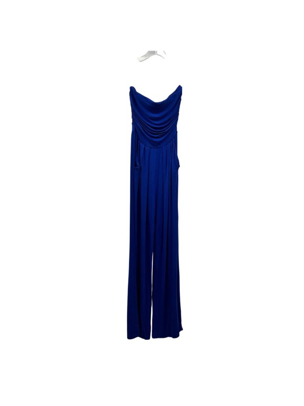 Hello Miss Strapless Jumpsuit Straight Leg Ruched Blue Womens Size Small Pockets